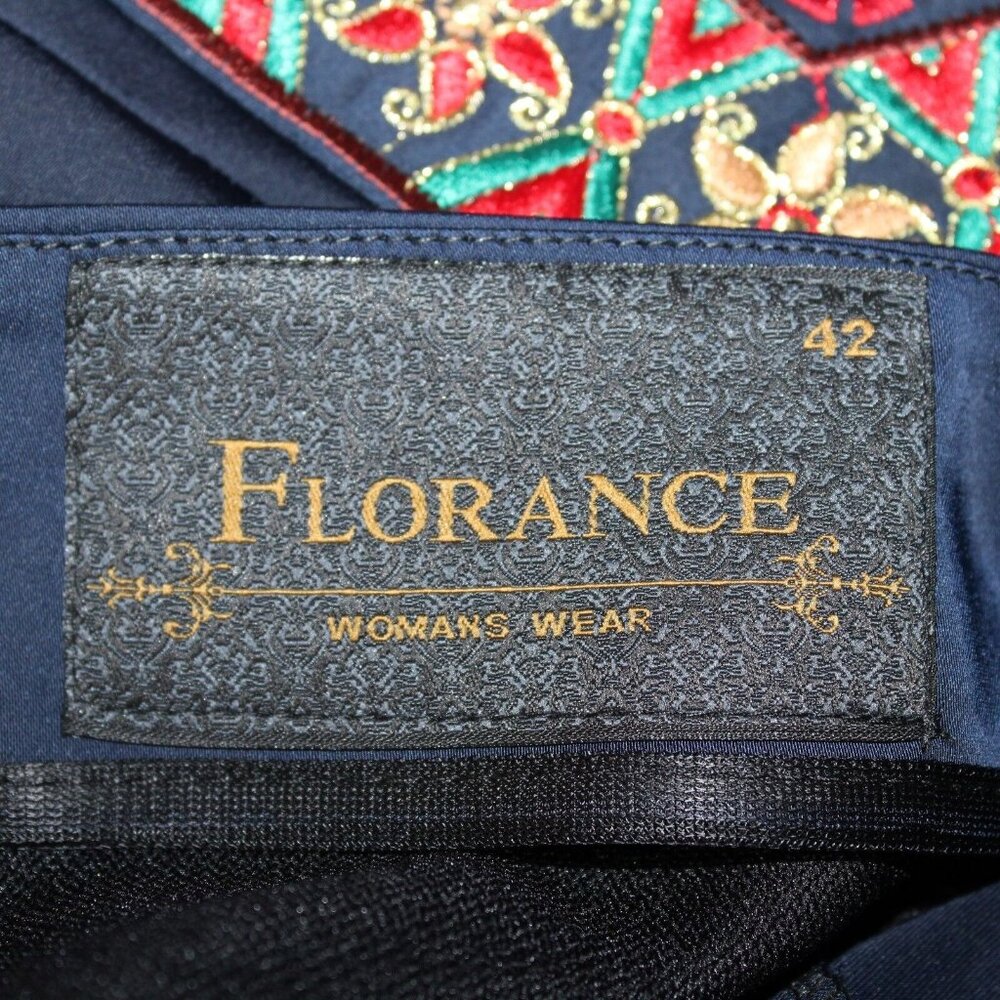 VTG Florance Sz 12 Eur 42 Navy Blue Embroidered Collar Hostess Gown Robe Dress - Picture 6 of 12